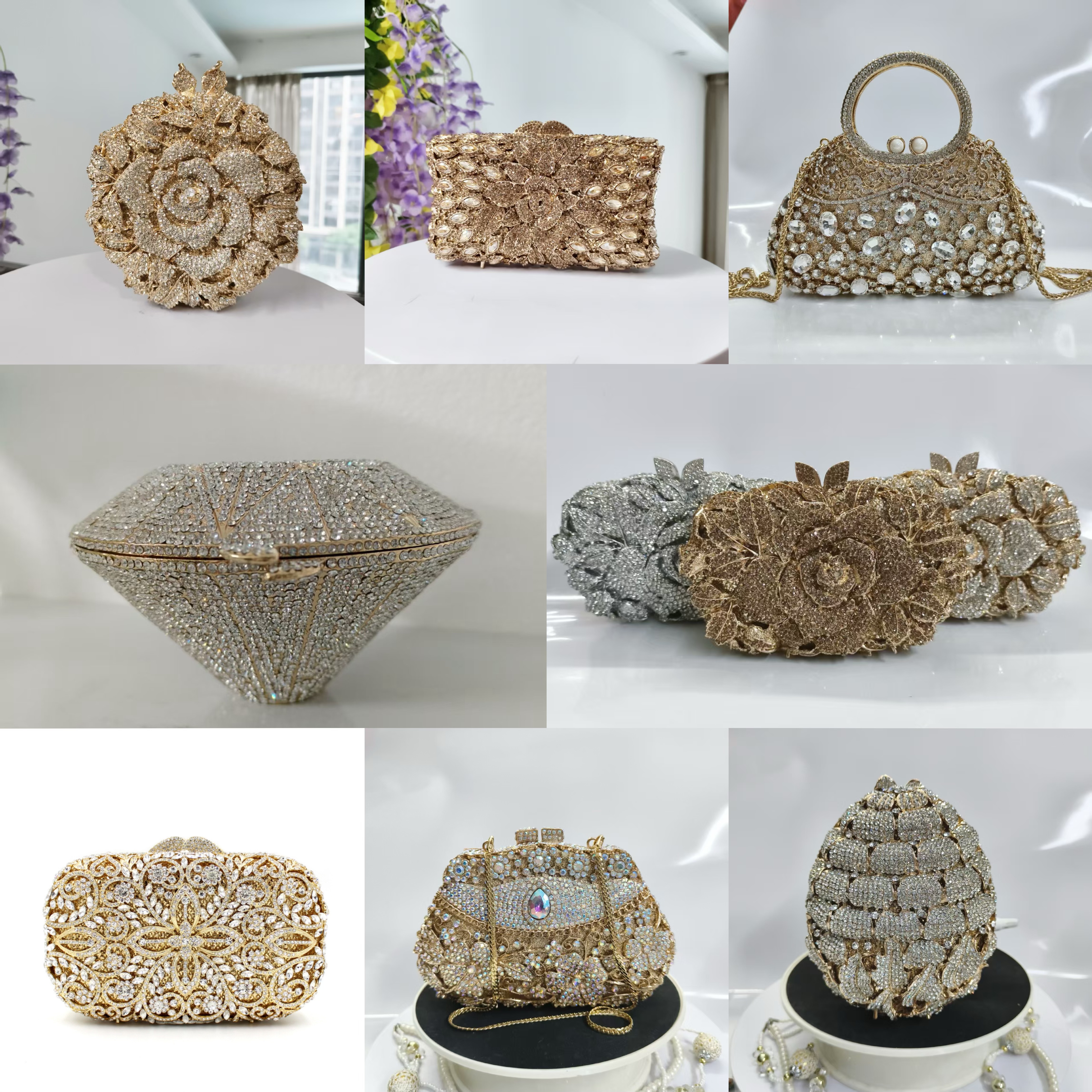 Leatherwork Wallet - New Rhinestone Clutch Purse Women Elegant
