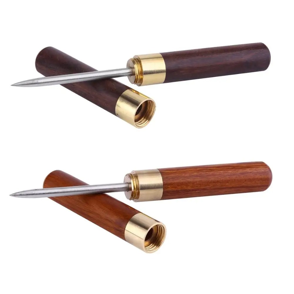 Leatherwork Punching Tool - Stainless Steel Ice Pick with Wooden