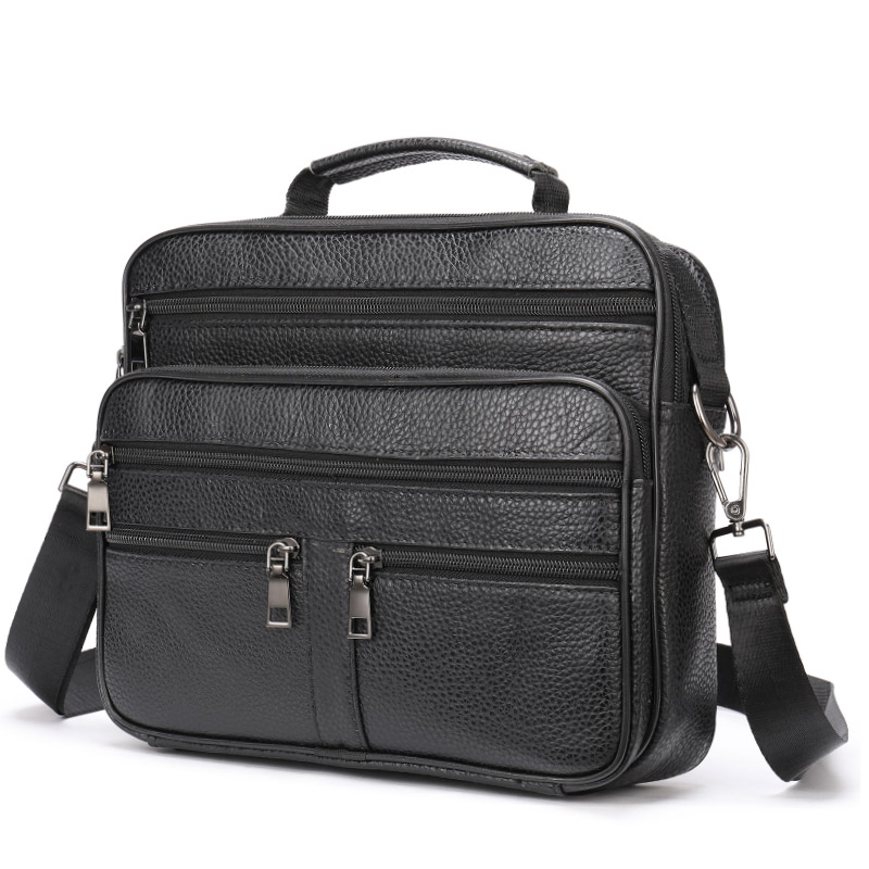 Leather Work Handbag - Fashion Men's Shoulder Bag Black Genuine