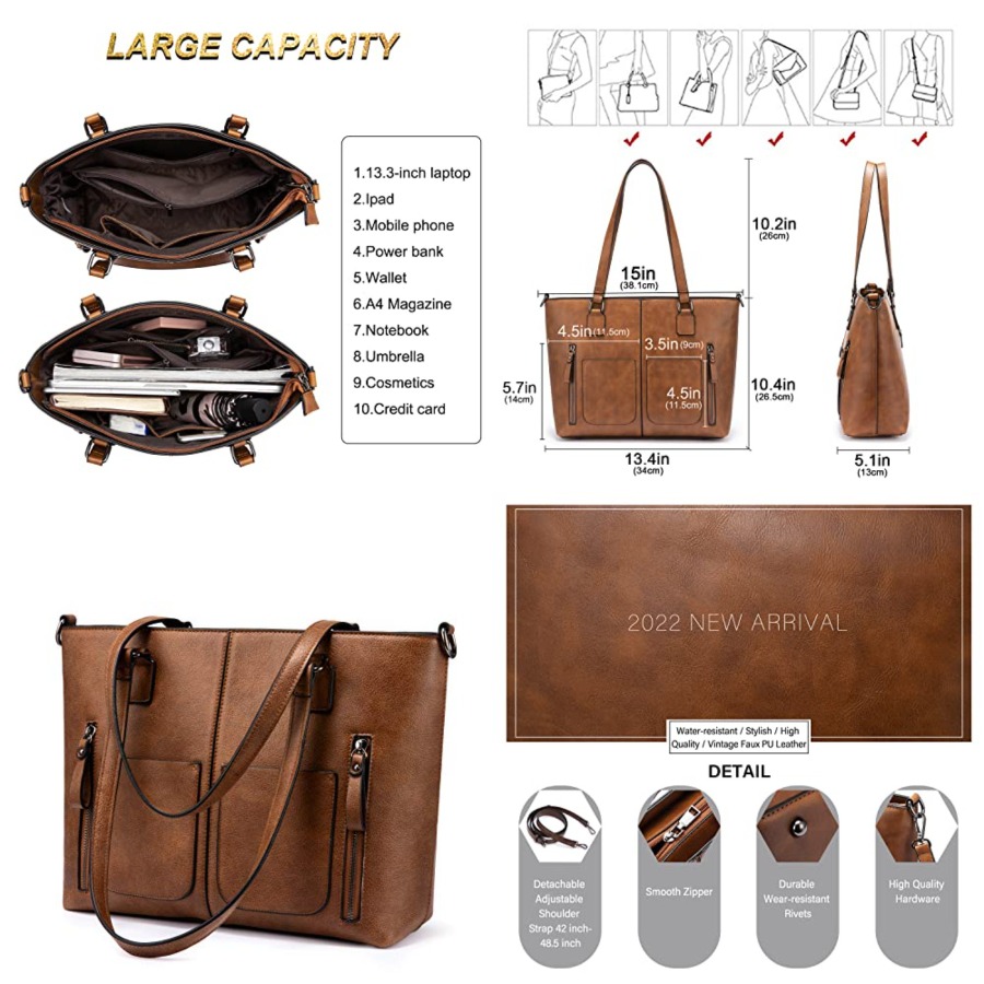 Leather Work Handbag - LOVEVOOK Purses Tote Bag for Women,