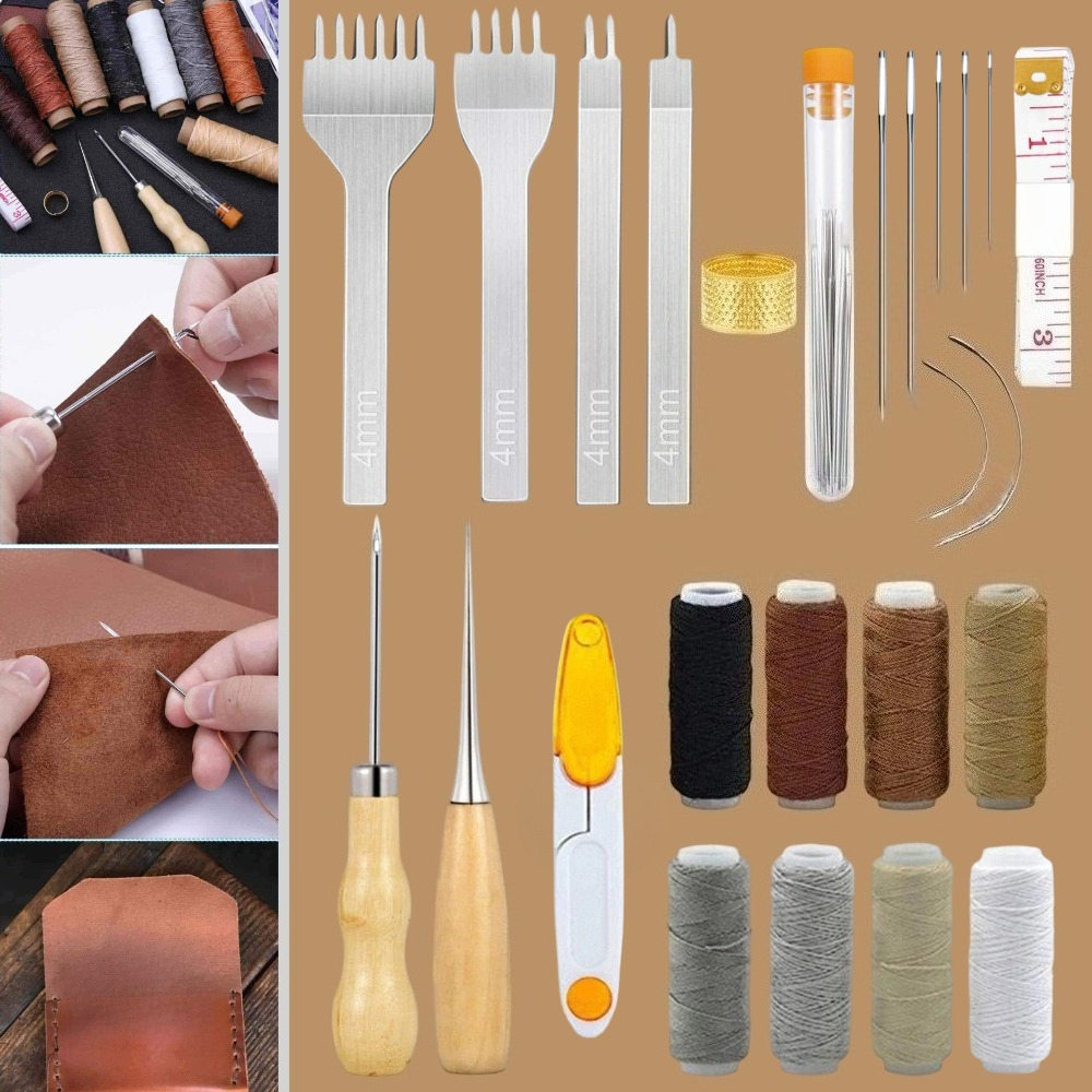 Leatherwork Punching Tool - 34 Pcs Leather Pouch Kit,Hole Punch,