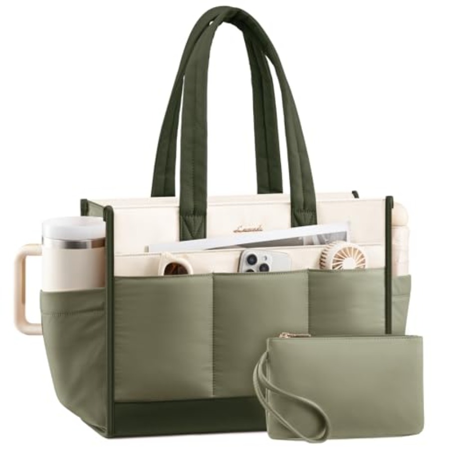 Leather Work Handbag - Tote Bag for Women Puffer Laptop