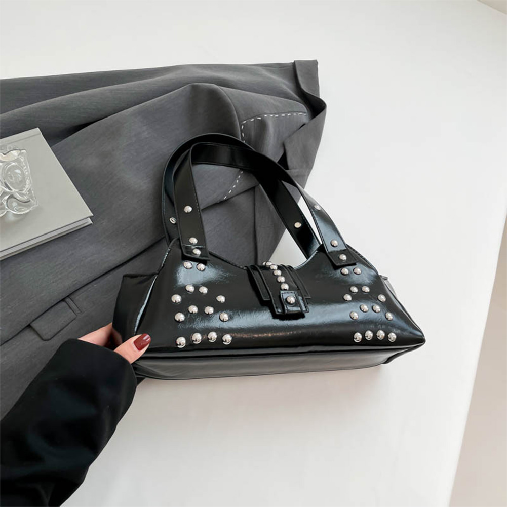 Leather Work Handbag - Shoulder Bag for Women Rivet Punk