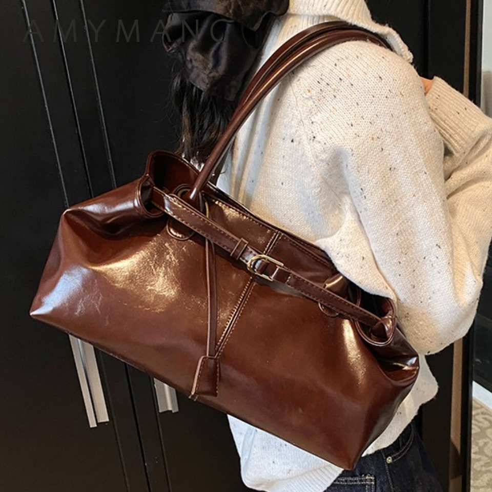 Leather Work Handbag - Winter Oil PU Leather Hobo Handbag