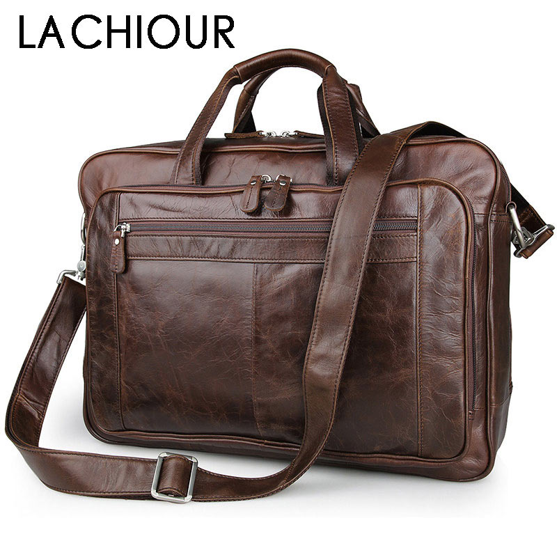 Leather Work Handbag - LACHIOUR Genuine Leather Men Bag Vintage