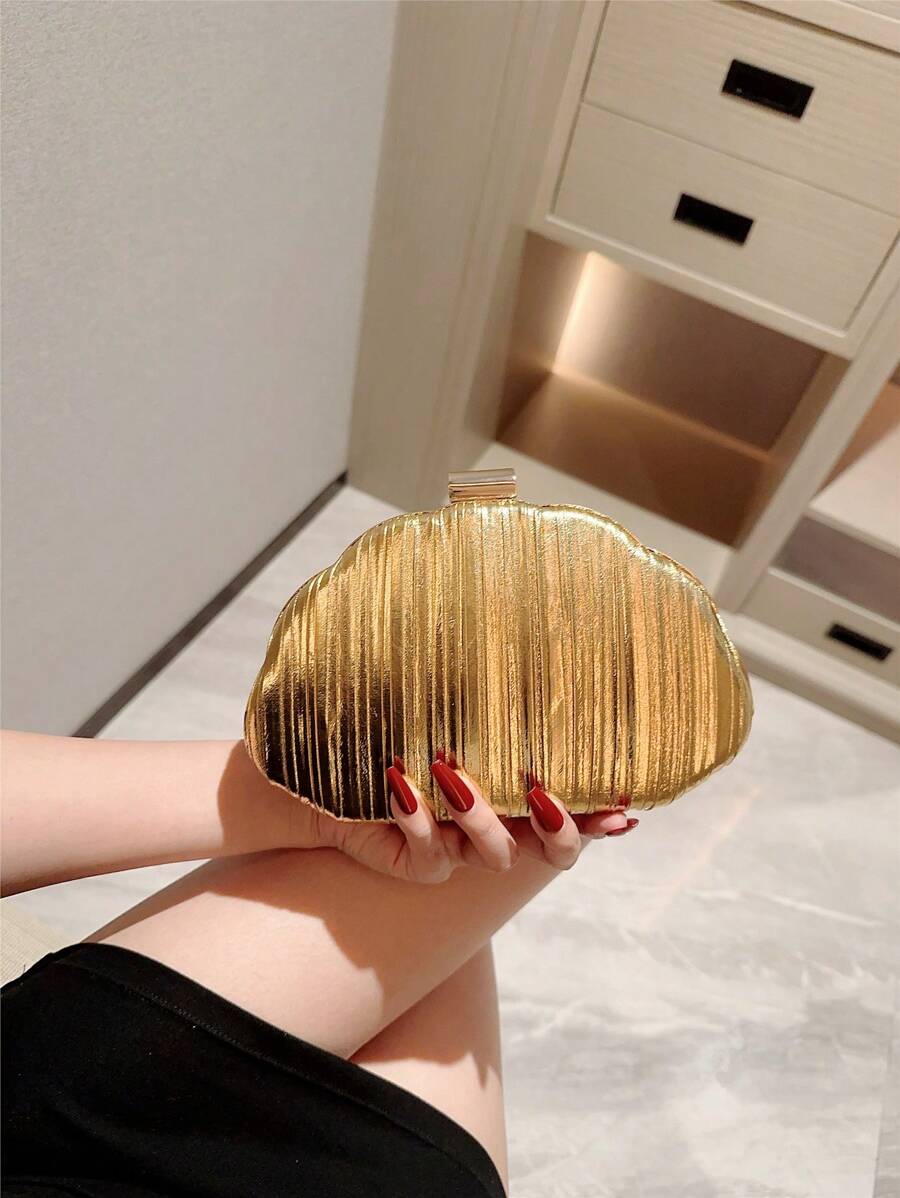 Gold Shiny Leather Box Clutch  - Leather Work Handbag 评论和价格