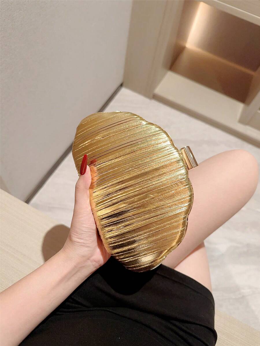 Gold Shiny Leather Box Clutch  - Leather Work Handbag 评论和价格