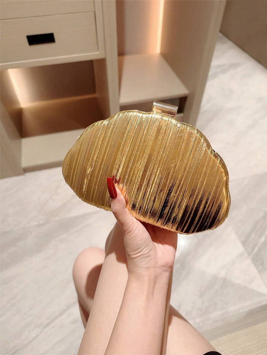 Gold Shiny Leather Box Clutch  - Leather Work Handbag 评论和价格