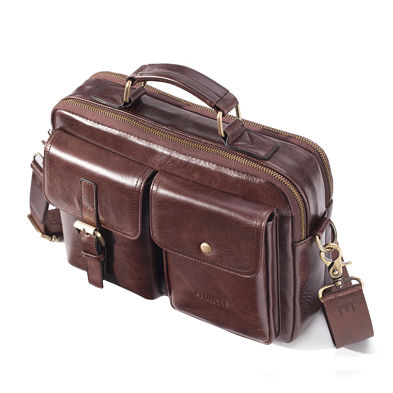 Men's Genuine Leather Shoulder - Leather Work Handbag 评论和价格