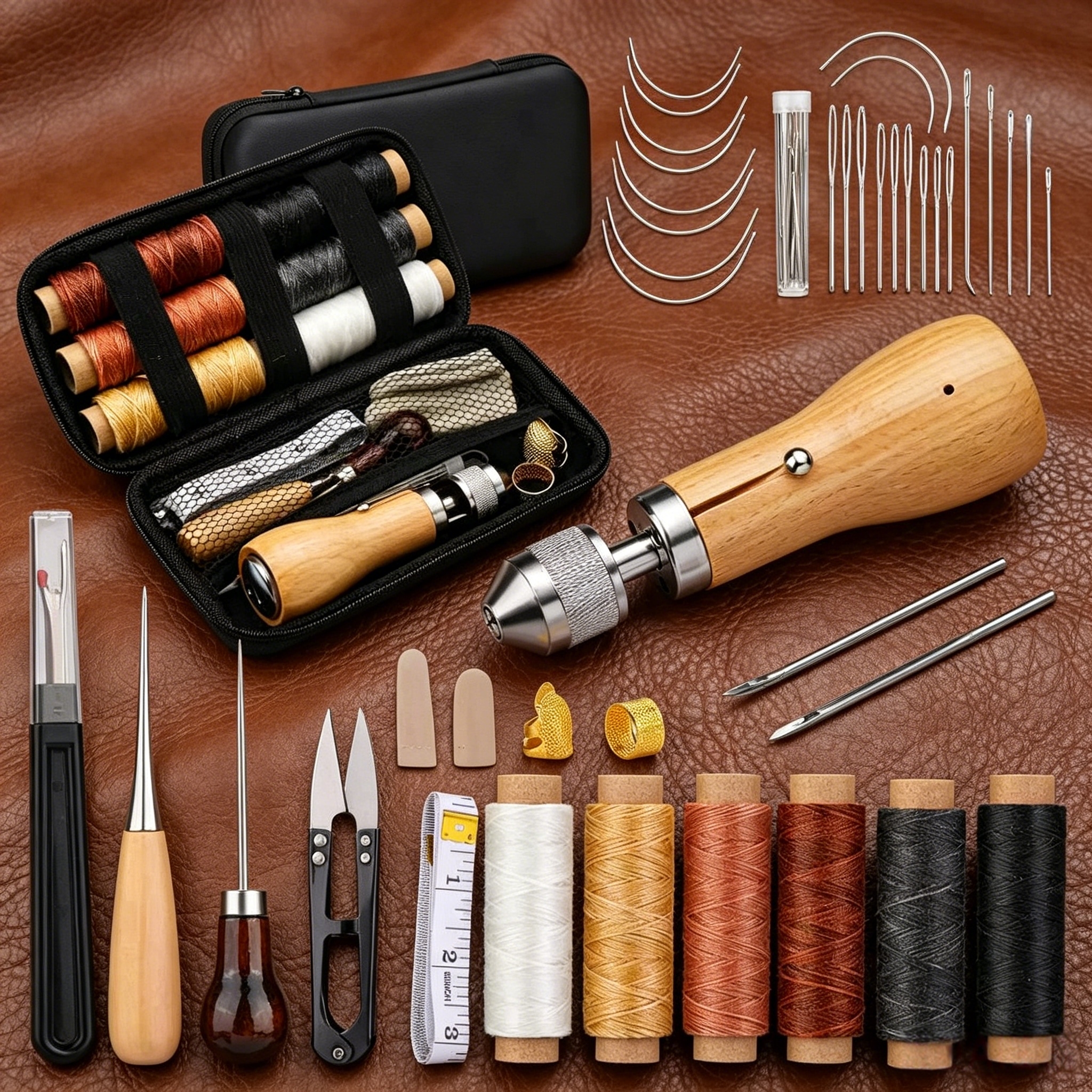 Portable leather tool set, lea - Waxed Thread Linen 评论和价格