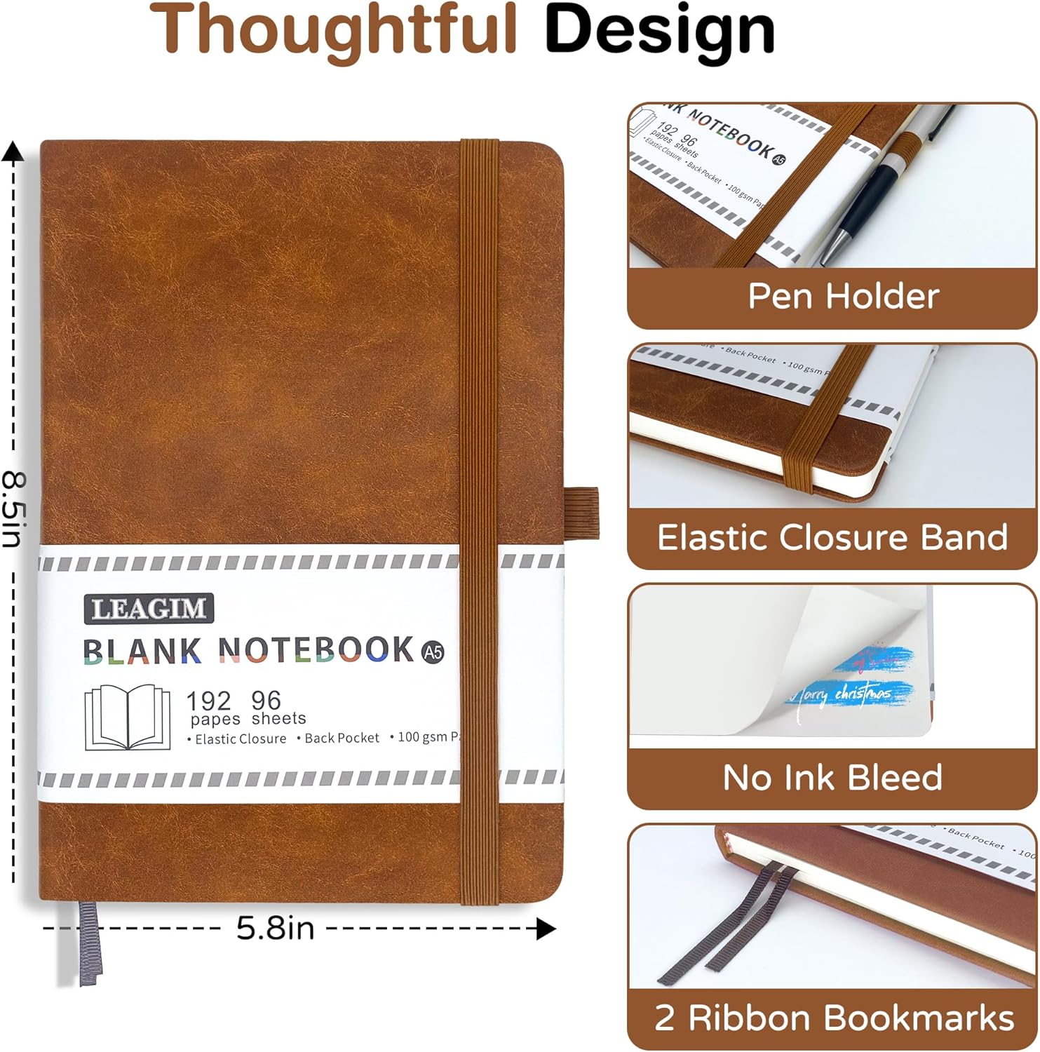 A5 Blank Journal Notebook 192  - Leatherwork Products 评论和价格