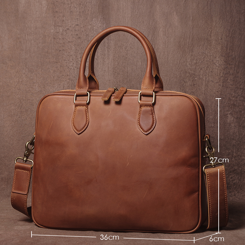 GURO Men Crazy Horse Cowhide B - Leather Work Handbag 评论和价格