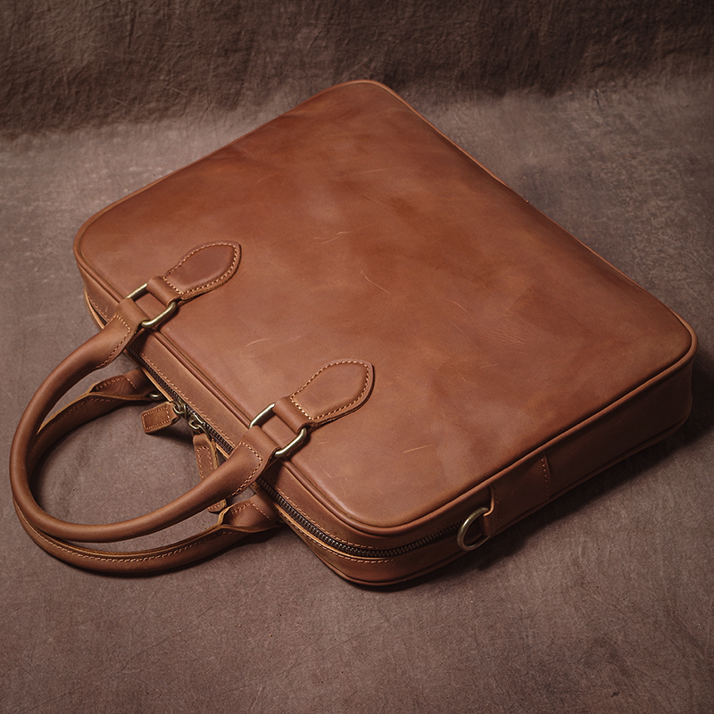 GURO Men Crazy Horse Cowhide B - Leather Work Handbag 评论和价格
