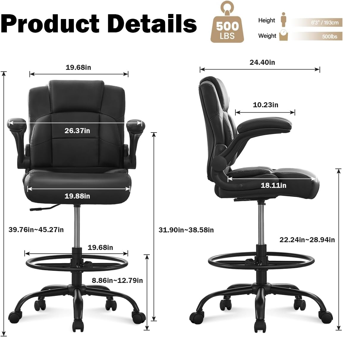 Ergonomic Drafting Chair, Tall - Leatherwork Products 评论和价格