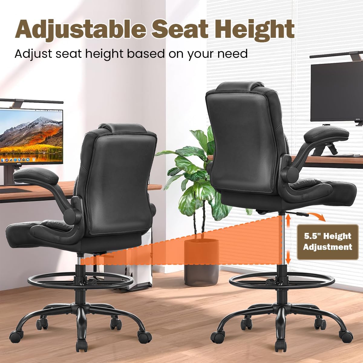 Ergonomic Drafting Chair, Tall - Leatherwork Products 评论和价格